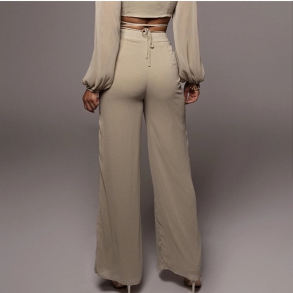 JLUXLABEL Two Piece Olive Green Sage Wrap Wide Leg Set - Picture 4 of 14